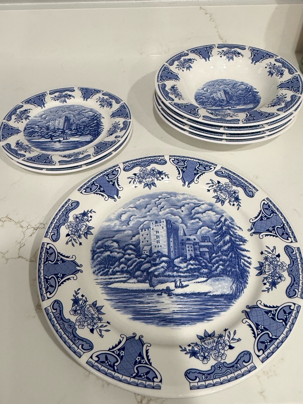 Gibson Blue and White Pattern Vintage Transferware Dinner Plates